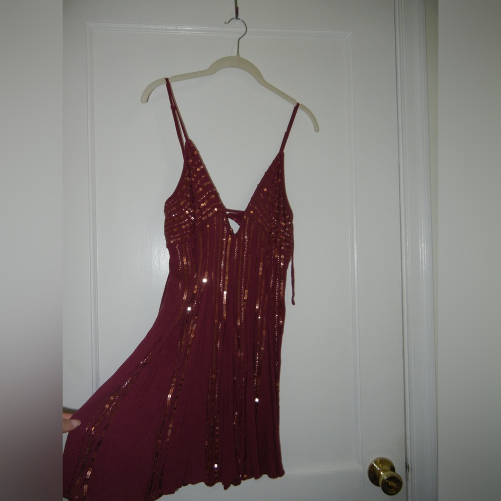 Free People Burgundy Sequin Mini Dress